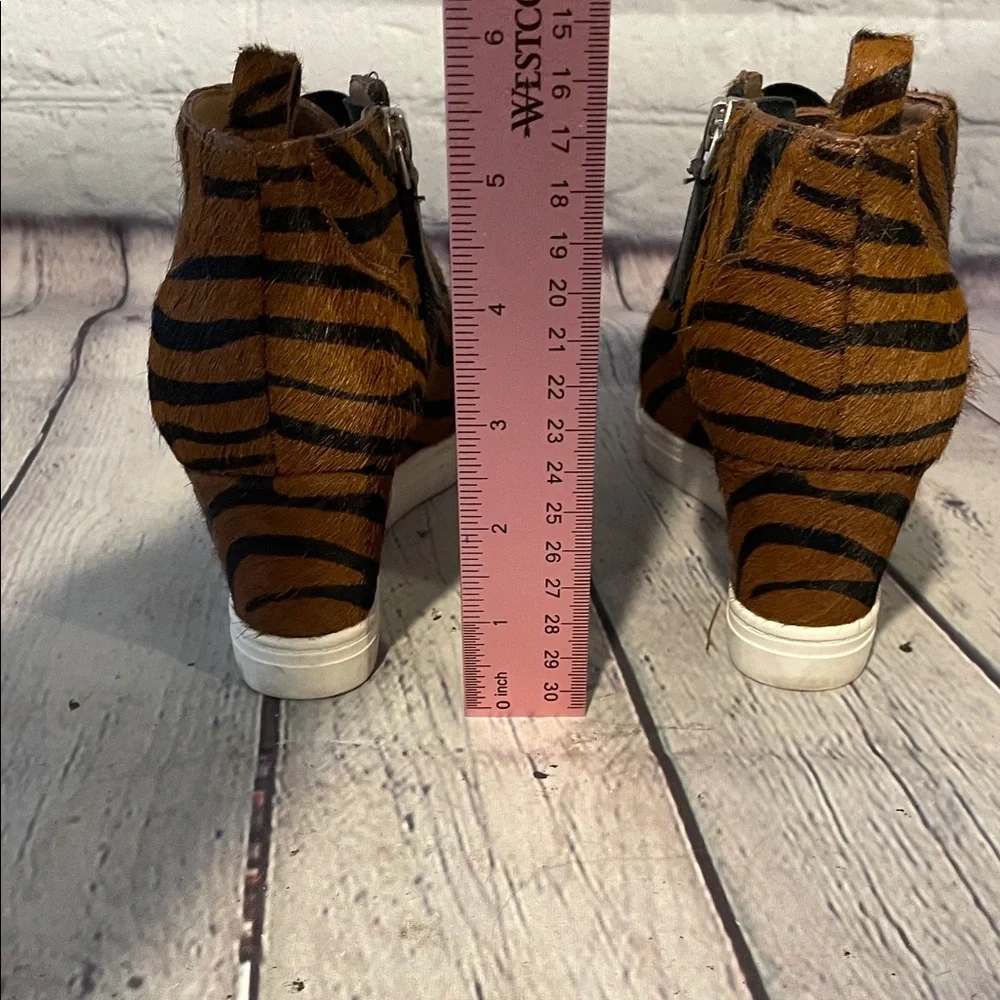 Paolo Zebra Stripe Brown and Black Calf Hair Wedges Size 5.5